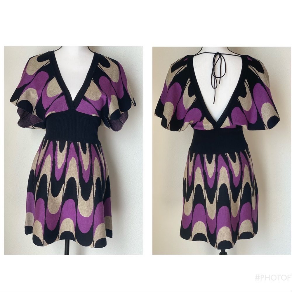 Retro sweater dress purple and black a-line